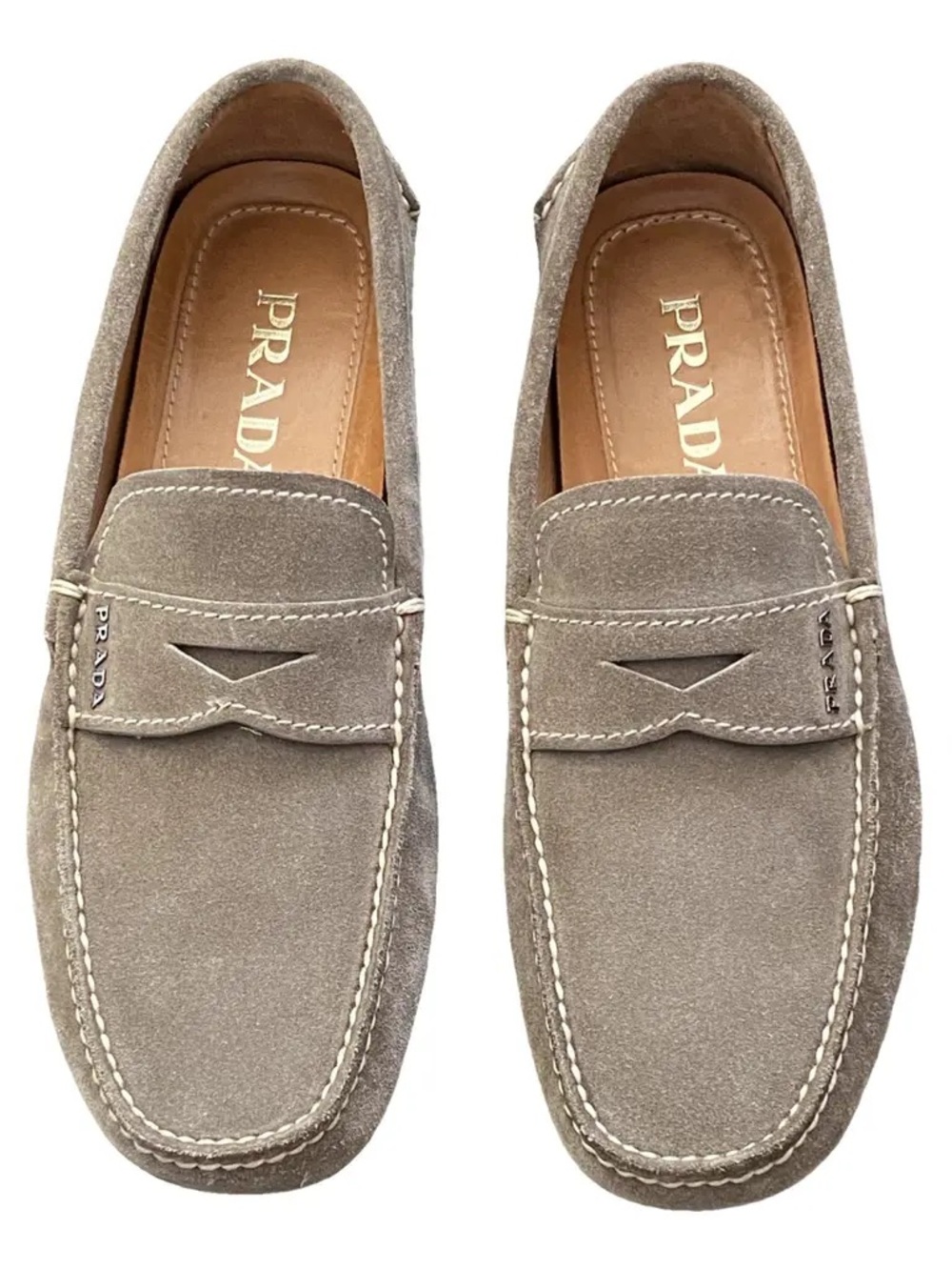 Prada Men’s Suede Loafers in Taupe Gray